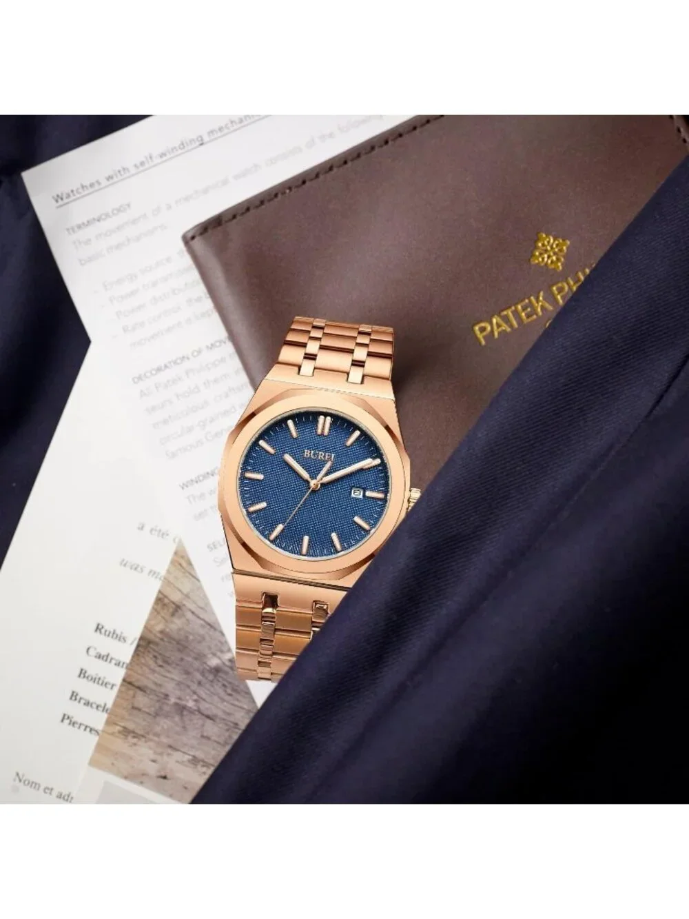 Men's Rose Golden Analog Quartz Stainless Steel Waterproof Round Luxury Watch